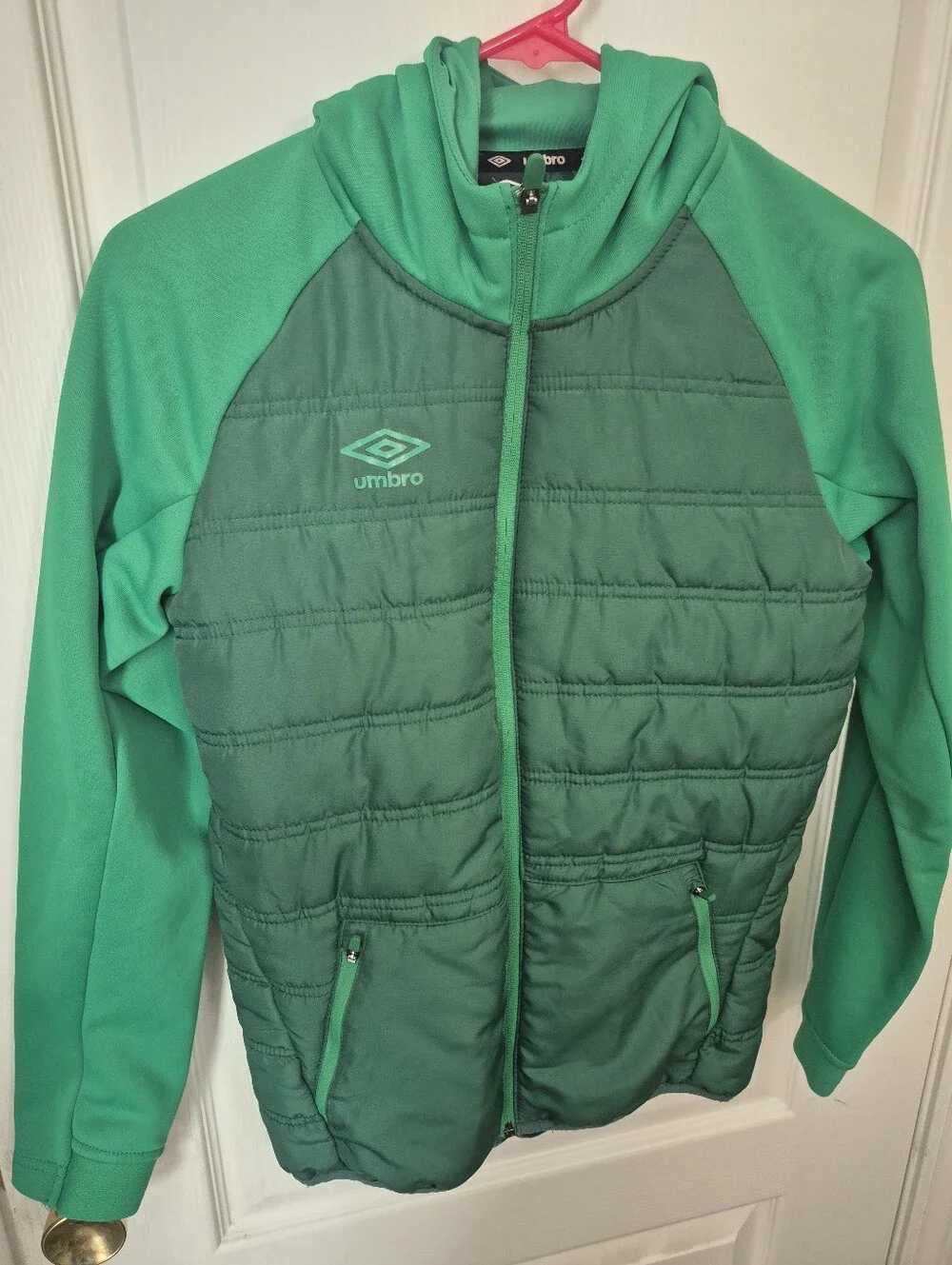 Umbro Boy's or Girl's Two-Tone Green Quilted Hooded Jacket